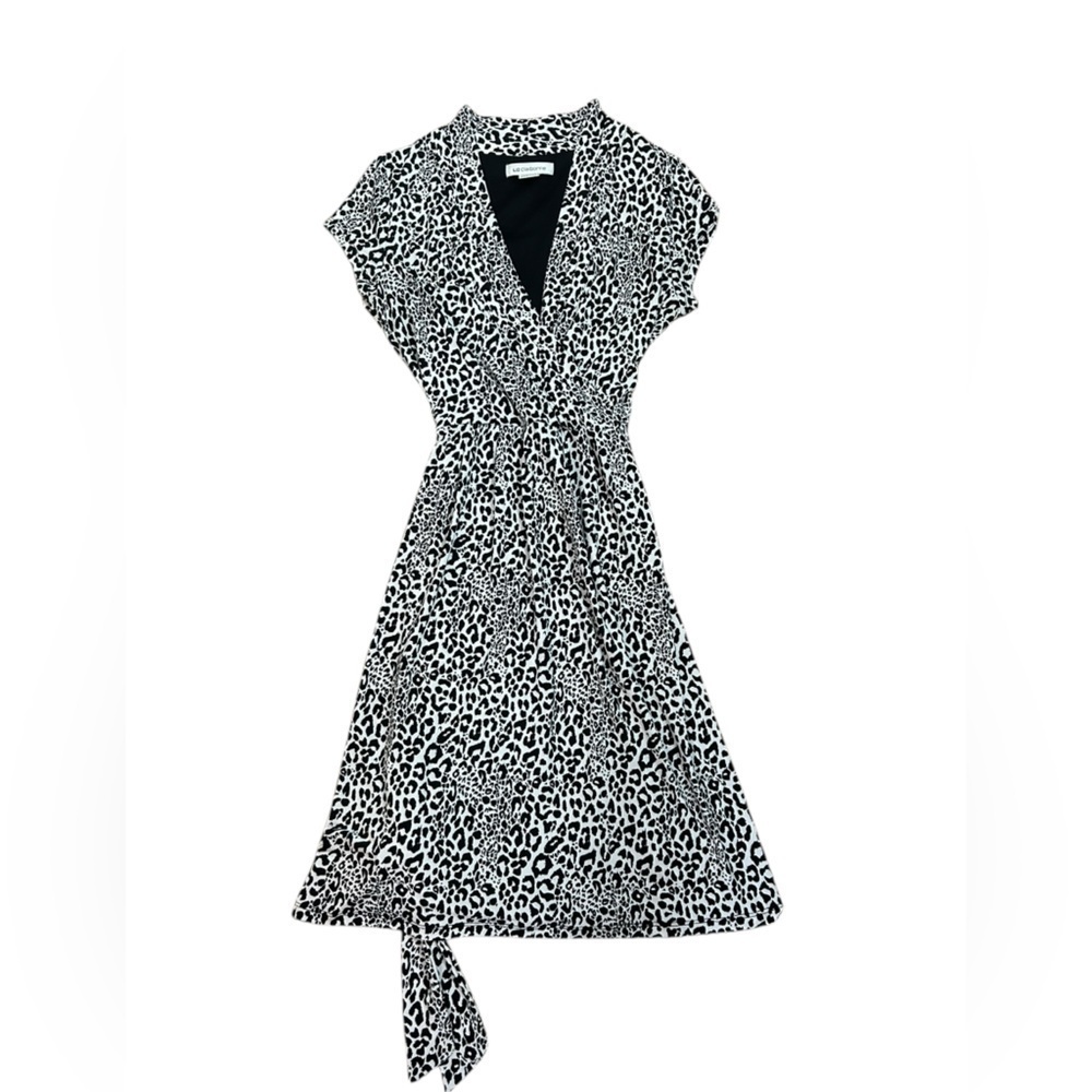 Liz Claborine Black & White Cheetah Animal Print Faux Wrap Dress Womens Sz Small